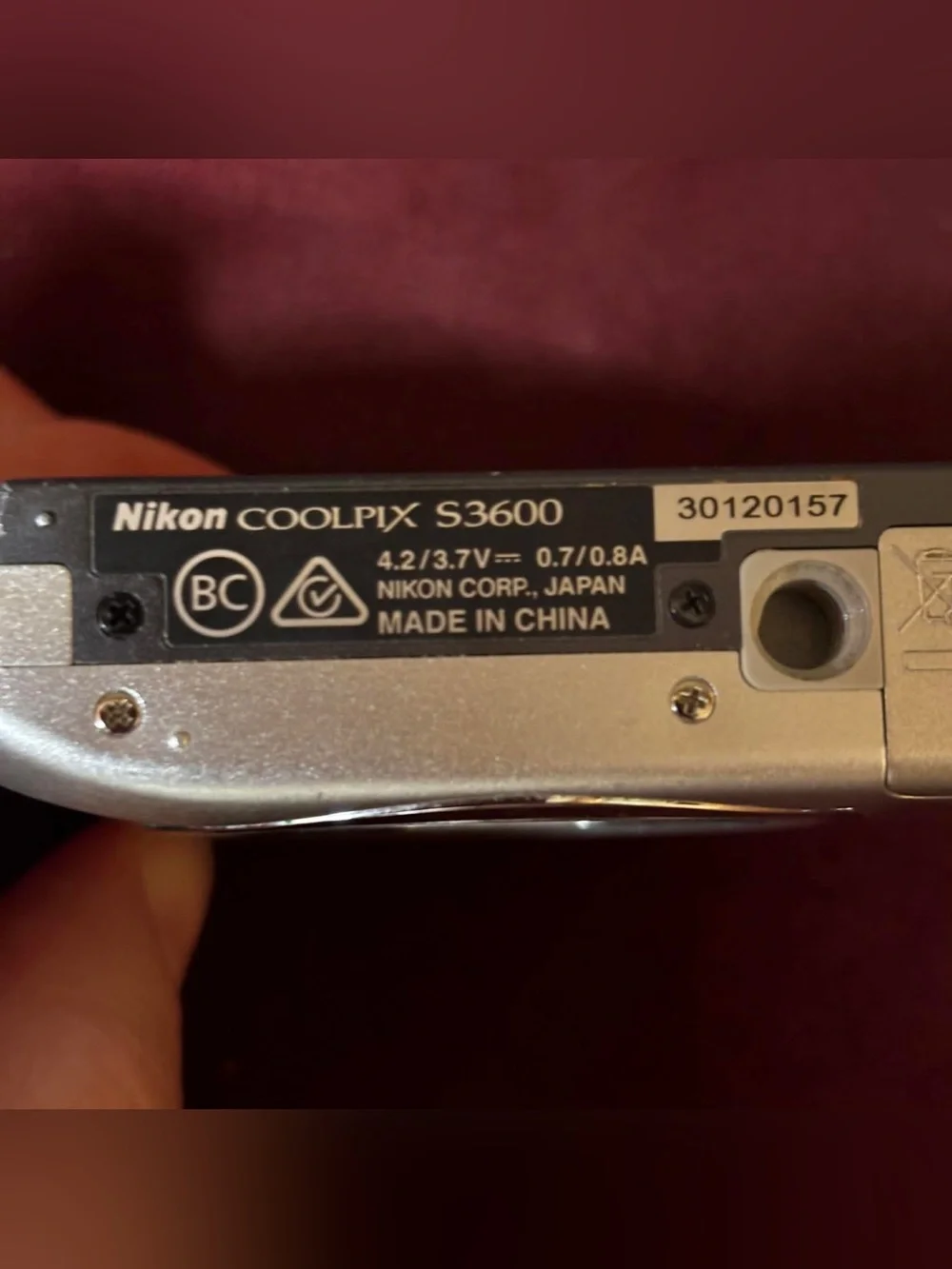 Nikon COOLPIX S3600 20.1MP Digital Camera Silver NO CHARGER NOT TESTED FOR PARTS